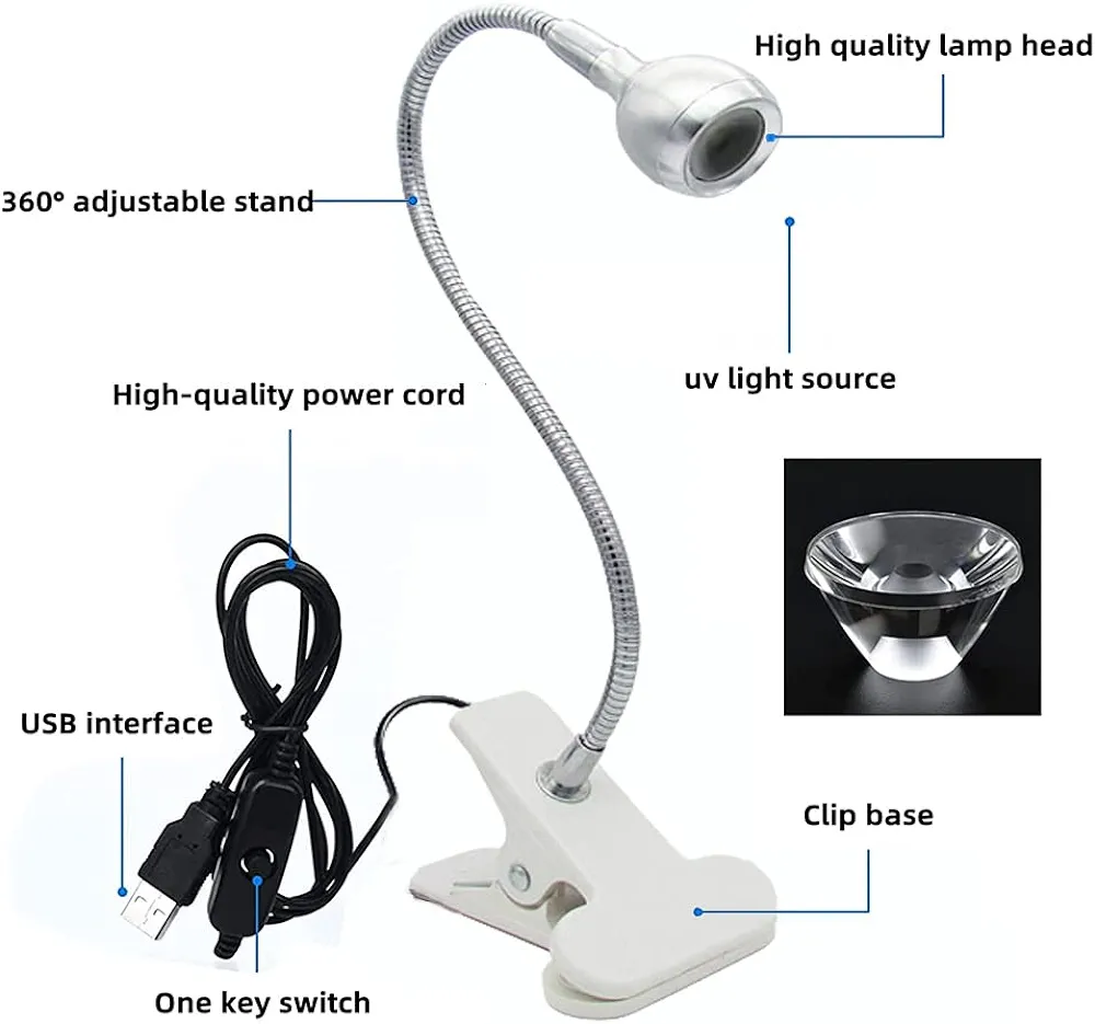 Lampe clip UV / LED 3W pose Américaine /Popits. Au Prix de 15.90 CHF !